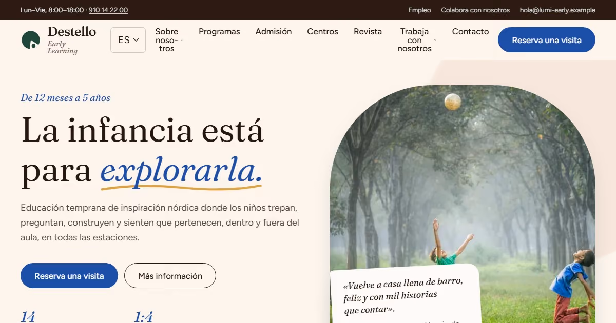 Destello Escuela Infantil España: diseño web educativo para familias curiosas