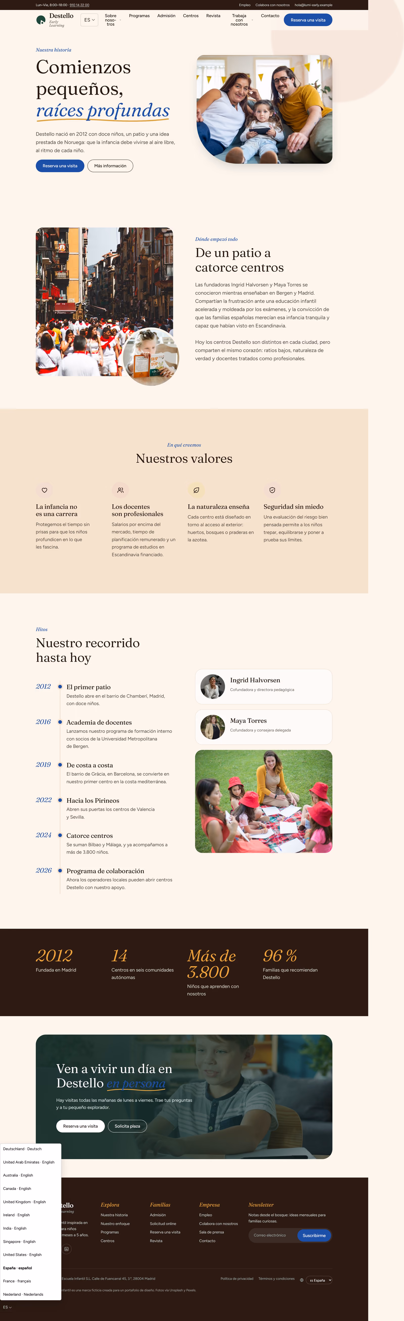 Destello Escuela Infantil España: Portada y recorridos clave