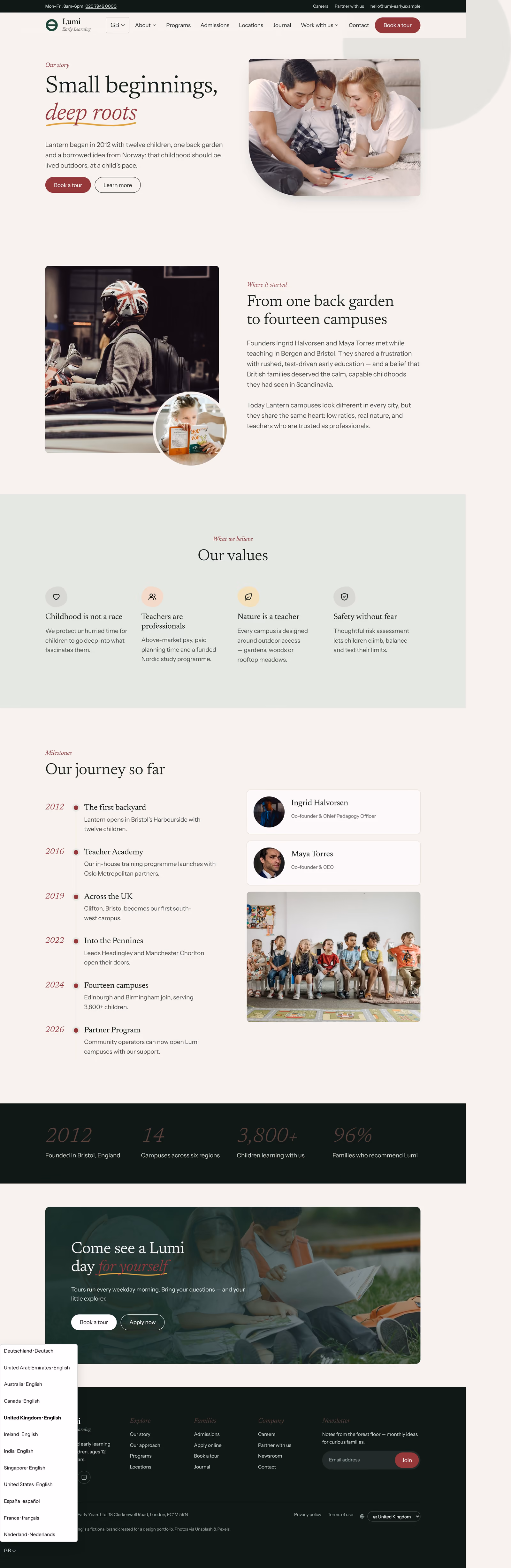 Lantern Early Years: Homepage and key journeys