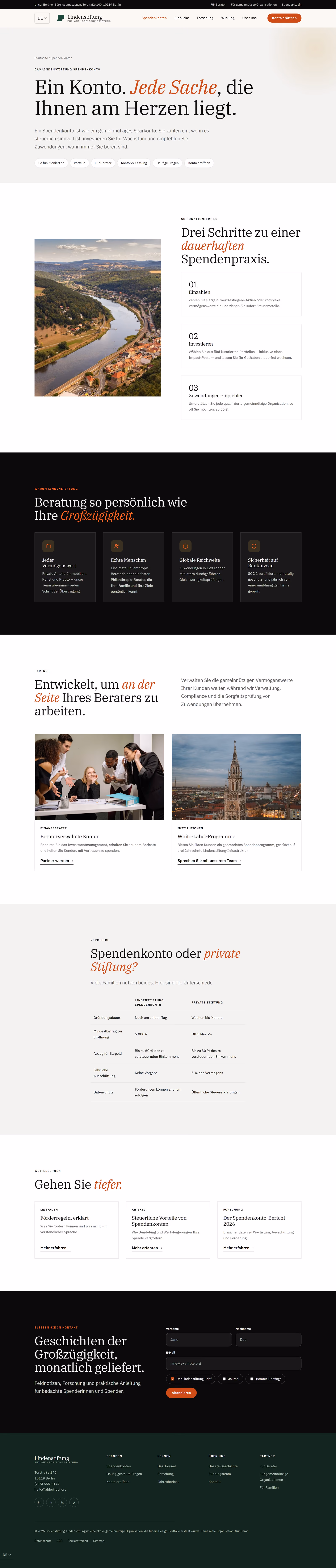 Lindenstiftung Deutschland: Startseite und zentrale Seiten
