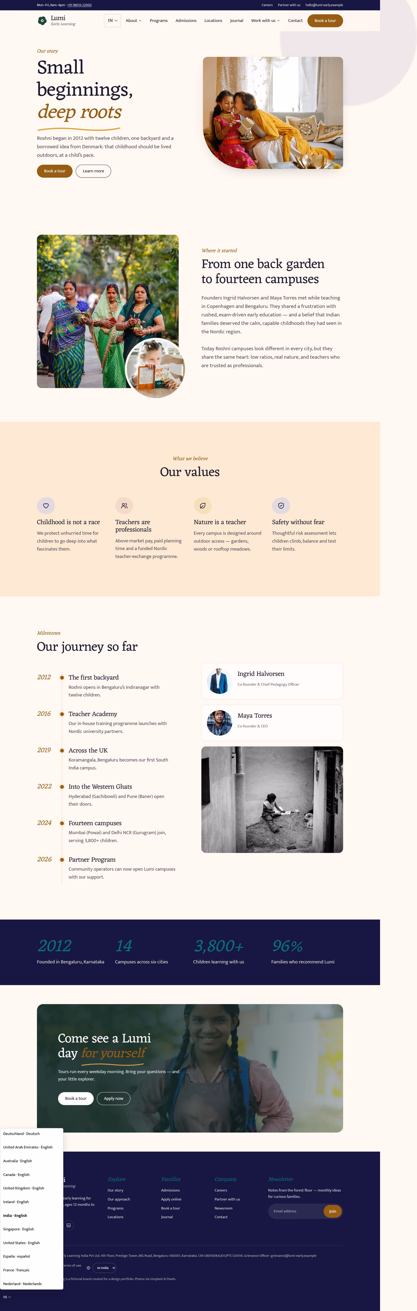 Roshni Early Learning India: Homepage and key journeys