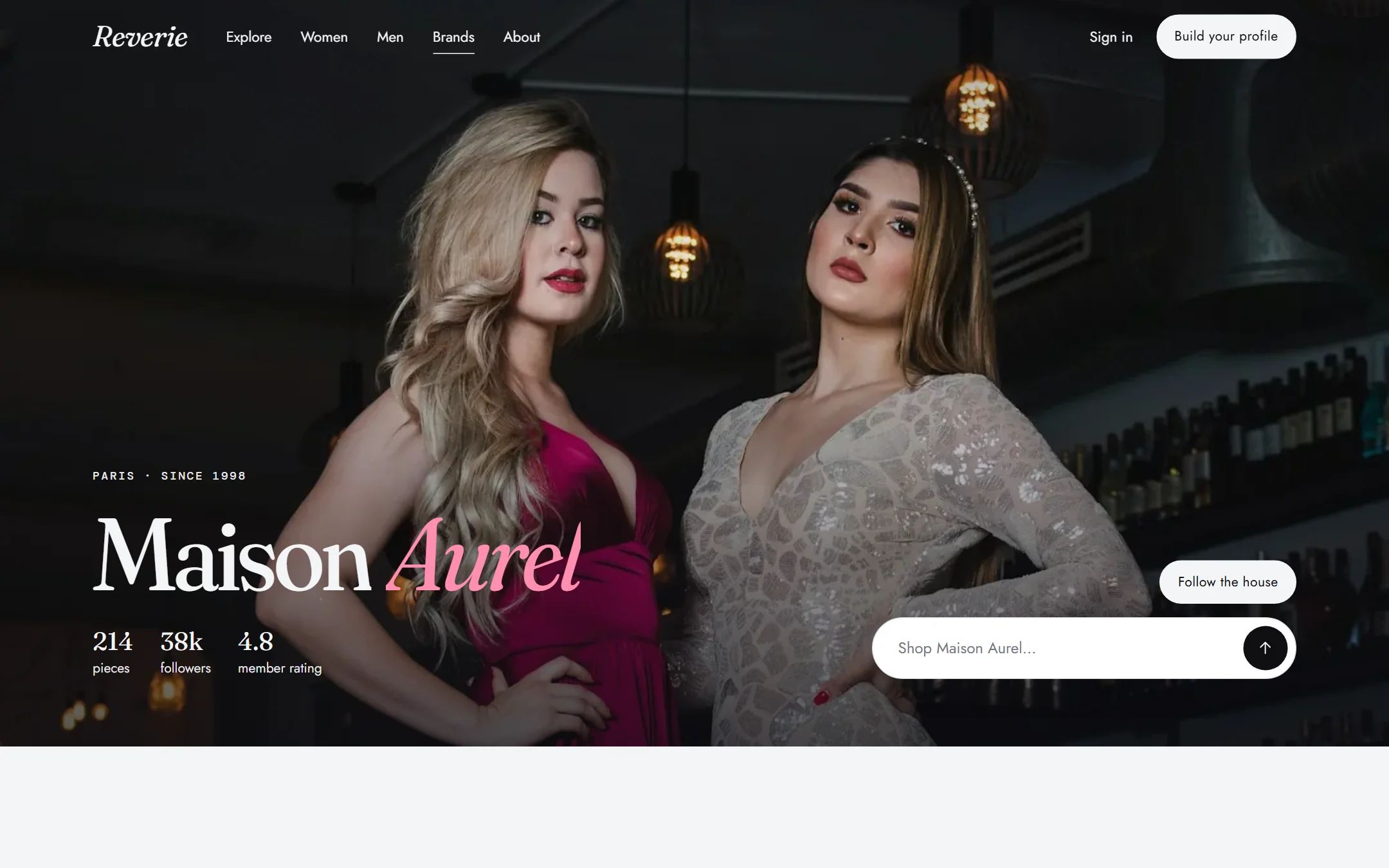 Luxury brand storefront page design with AI shopping bar