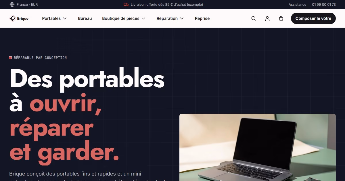 Brique France - webdesign pour une marque d'ordinateurs portables modulaires