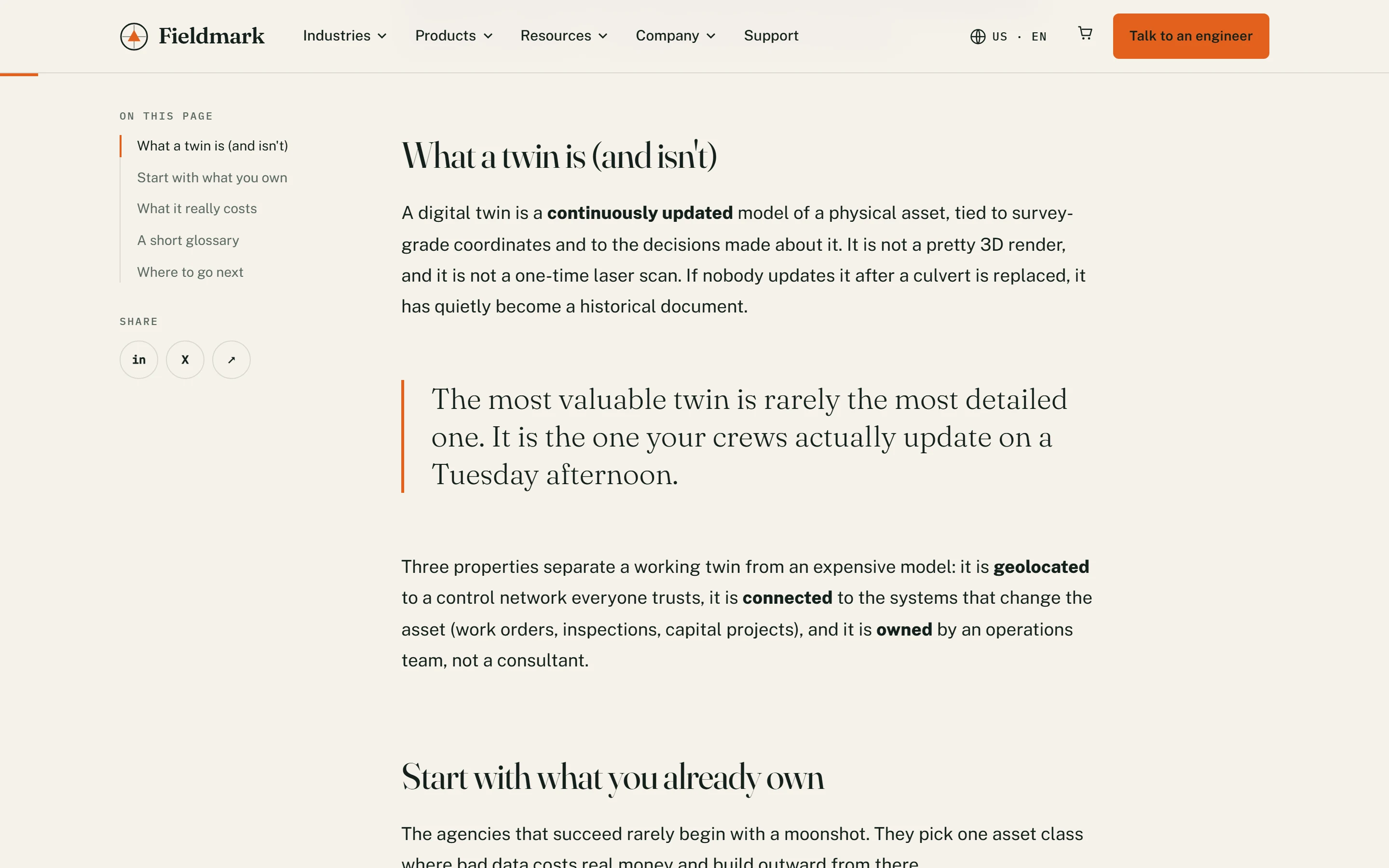 Editorial article template with sticky table of contents