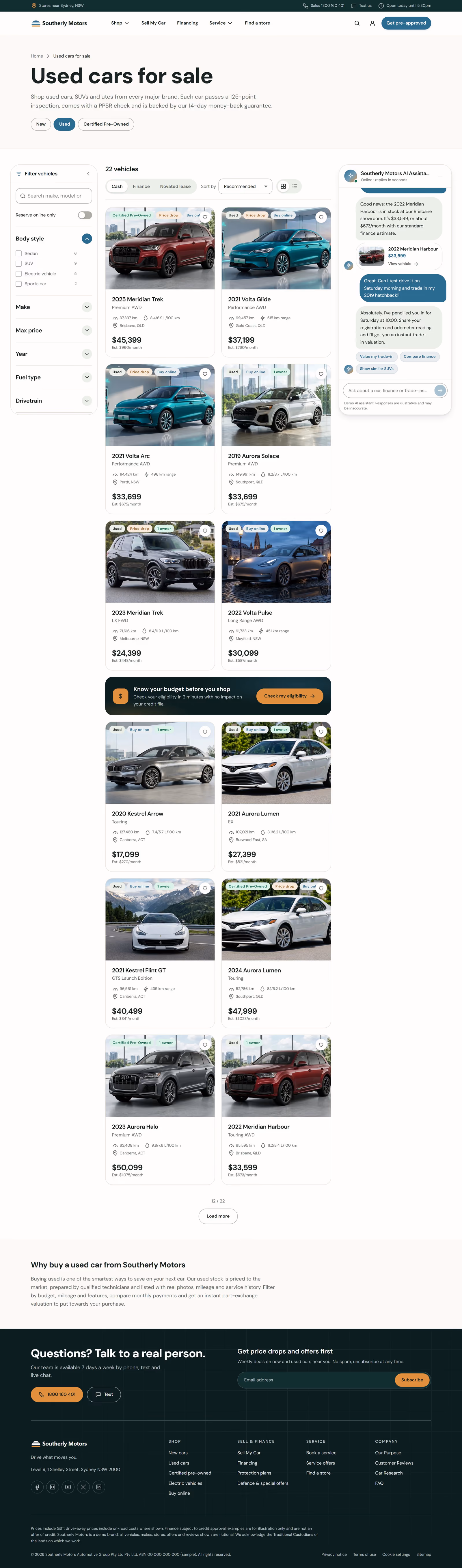 Southerly Motors Australia: Homepage, inventory and finance
