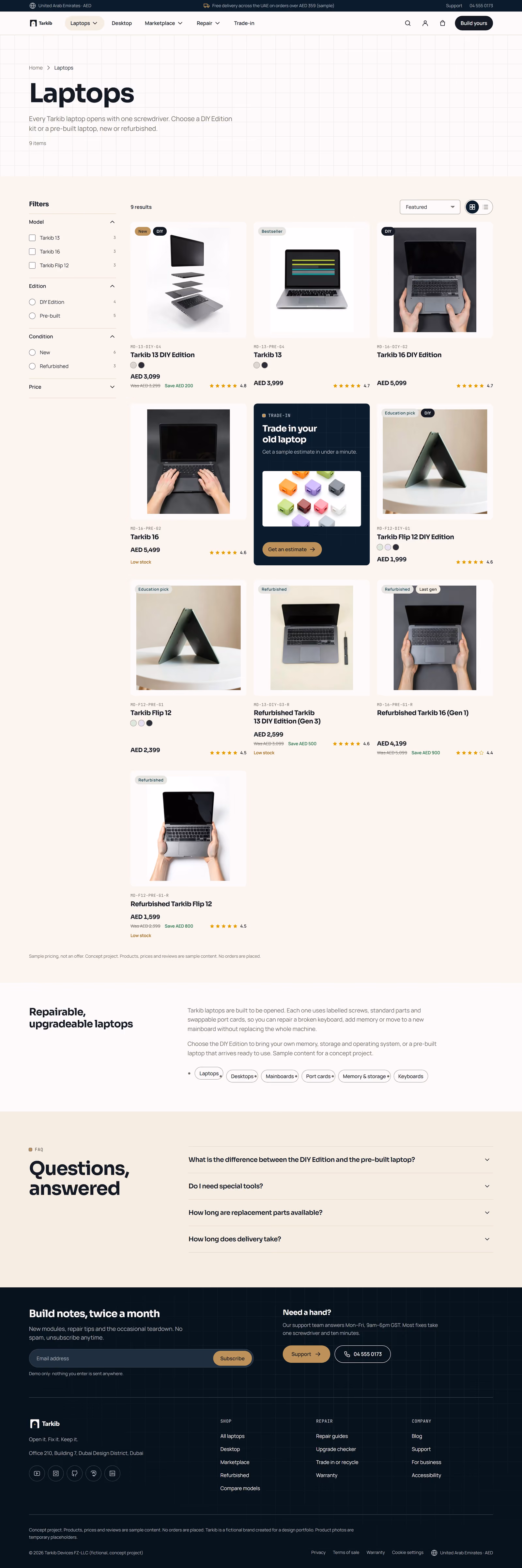 Tarkib UAE: Homepage, configurator and marketplace