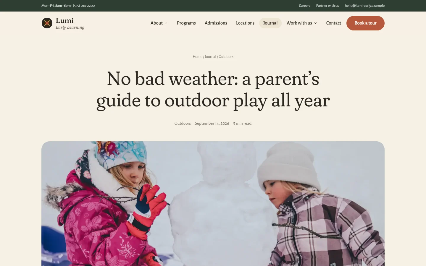Parent journal article layout for an education content strategy