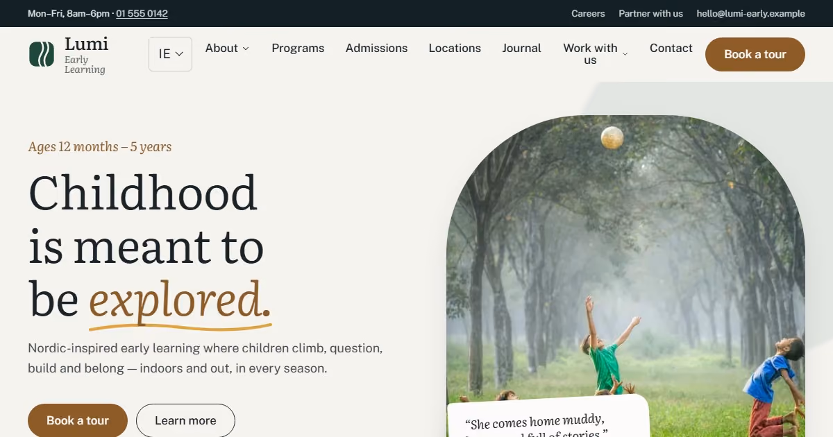 Solas Ireland — early learning website design for a Dublin childcare group
