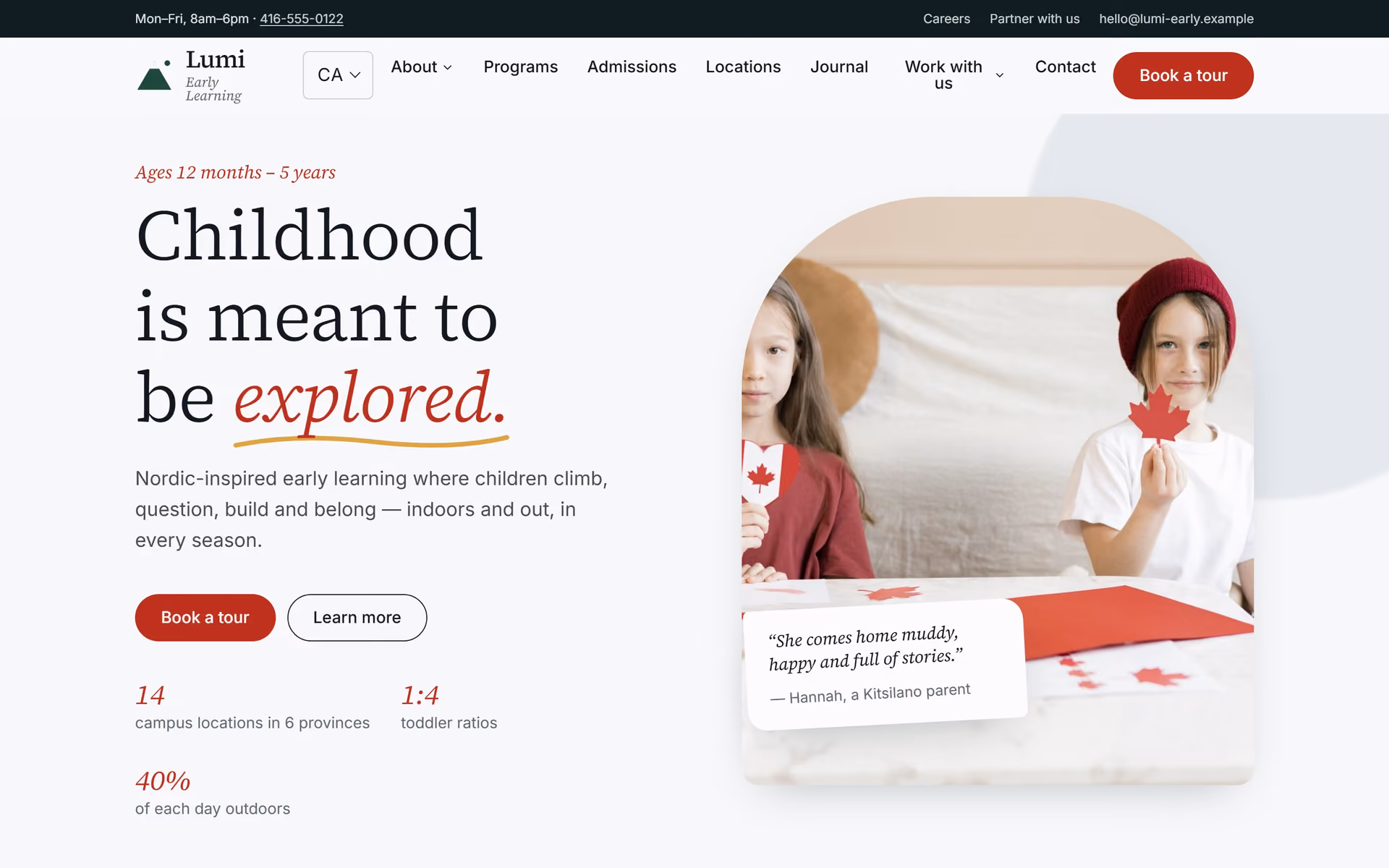 Aurore Early Learning Canada: Homepage and key journeys