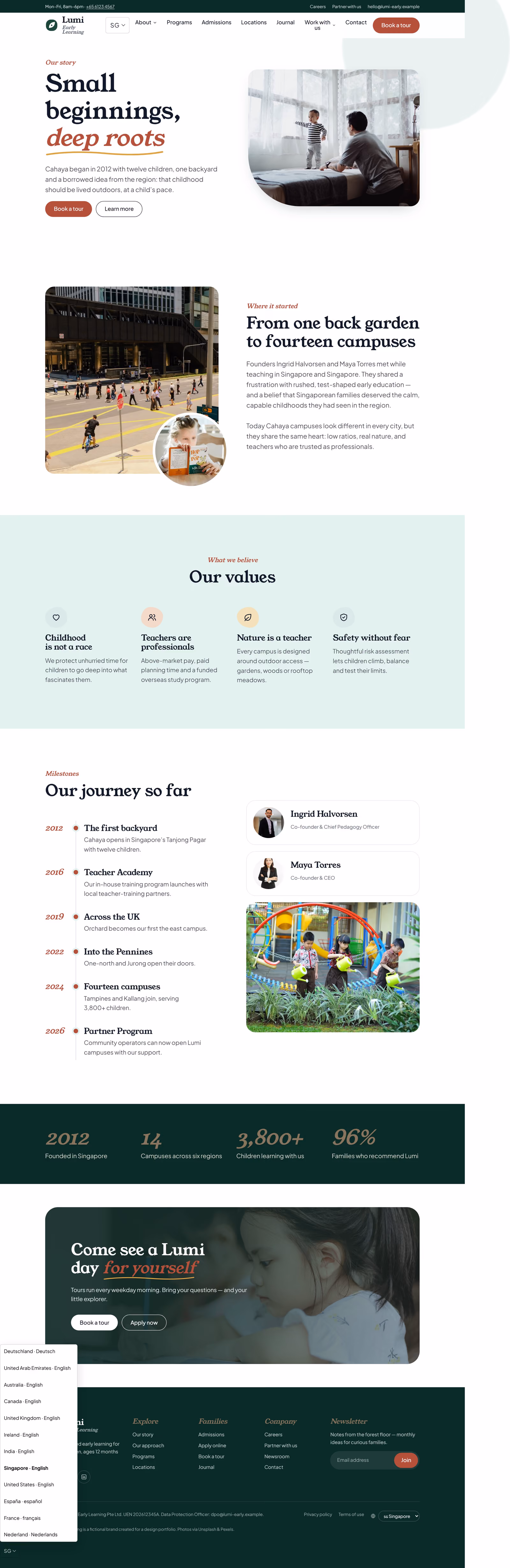 Cahaya Early Learning Singapore: Homepage and key journeys