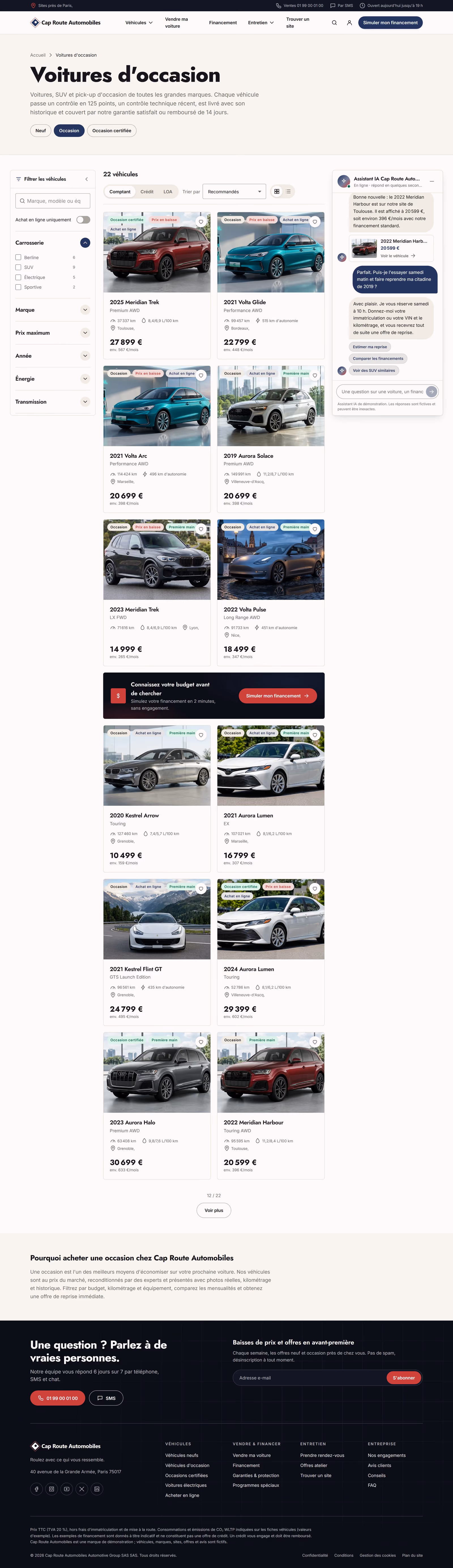 Cap Route Automobiles France: Accueil, stock et financement