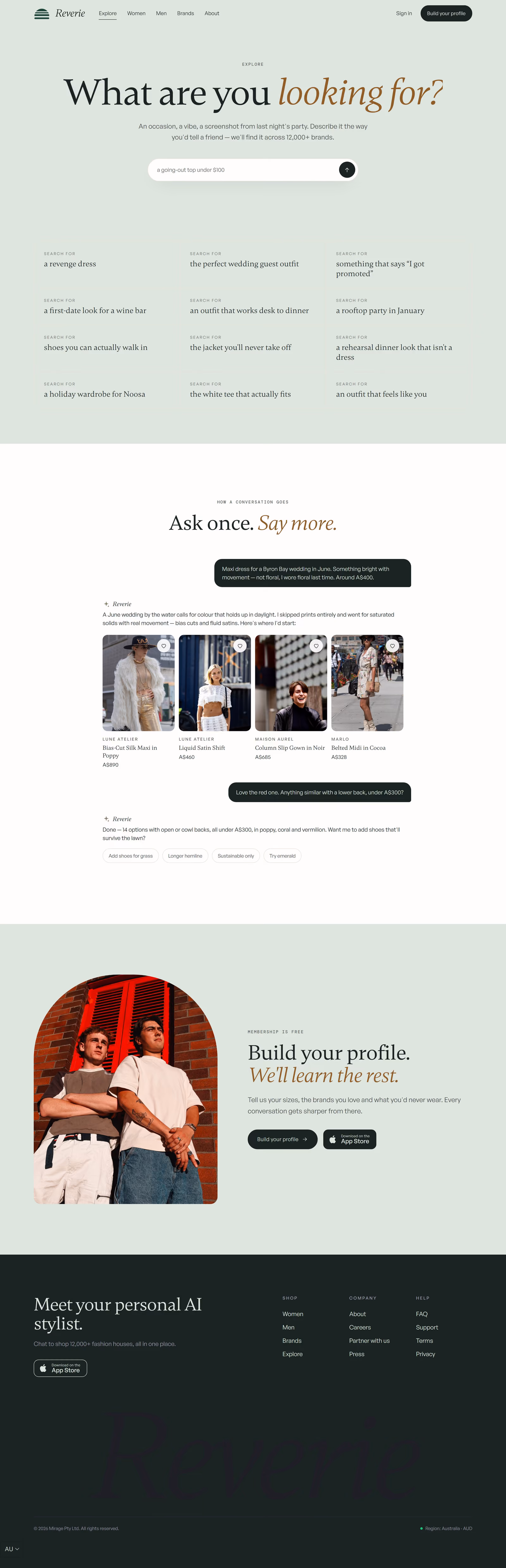 Mirage: Homepage and key journeys