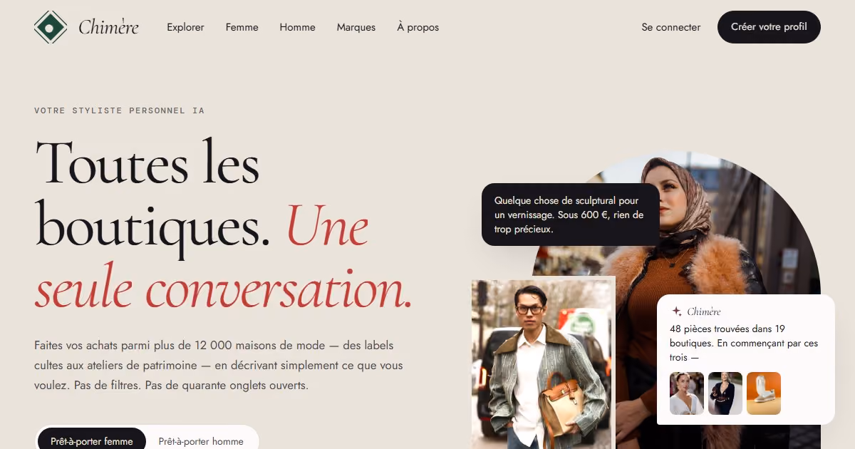 Chimère France - webdesign e-commerce mode pour un styliste IA