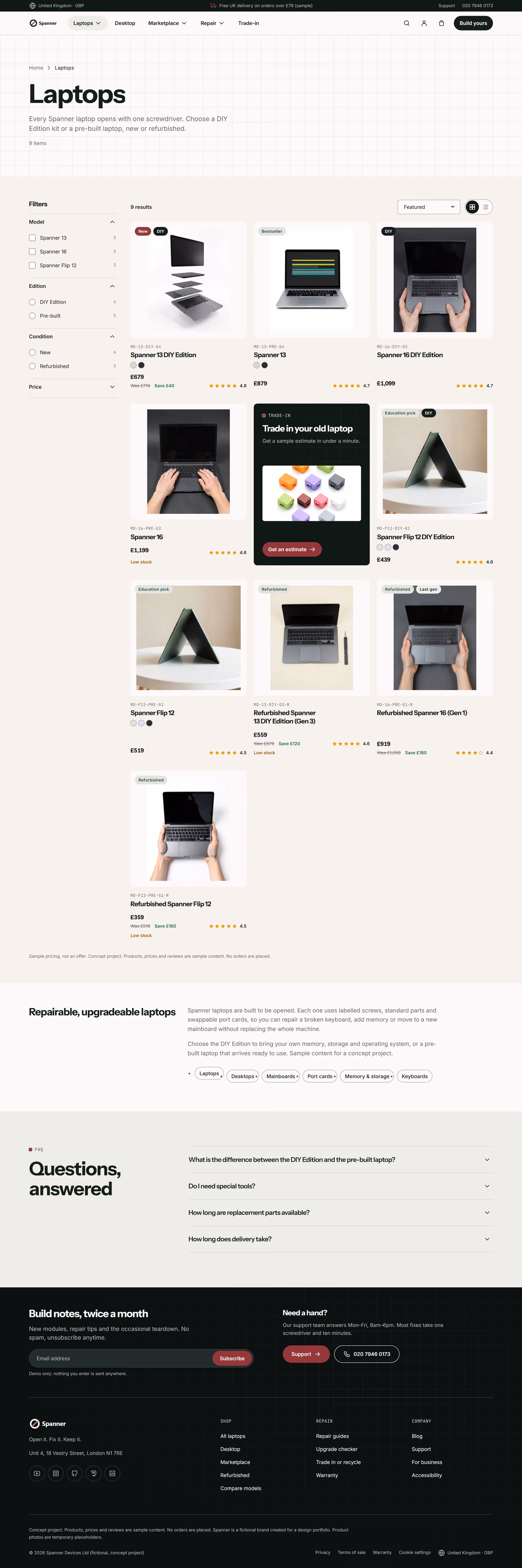 Spanner UK: Homepage, configurator and marketplace