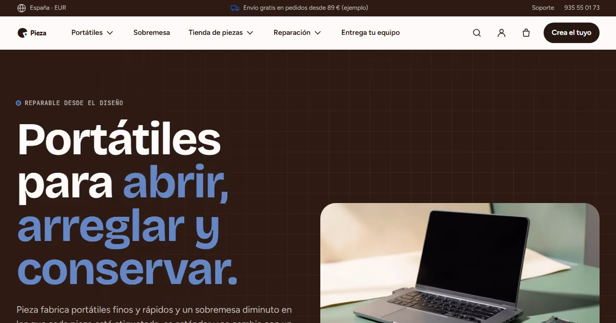 Pieza España: diseño web para una marca de portátiles modulares