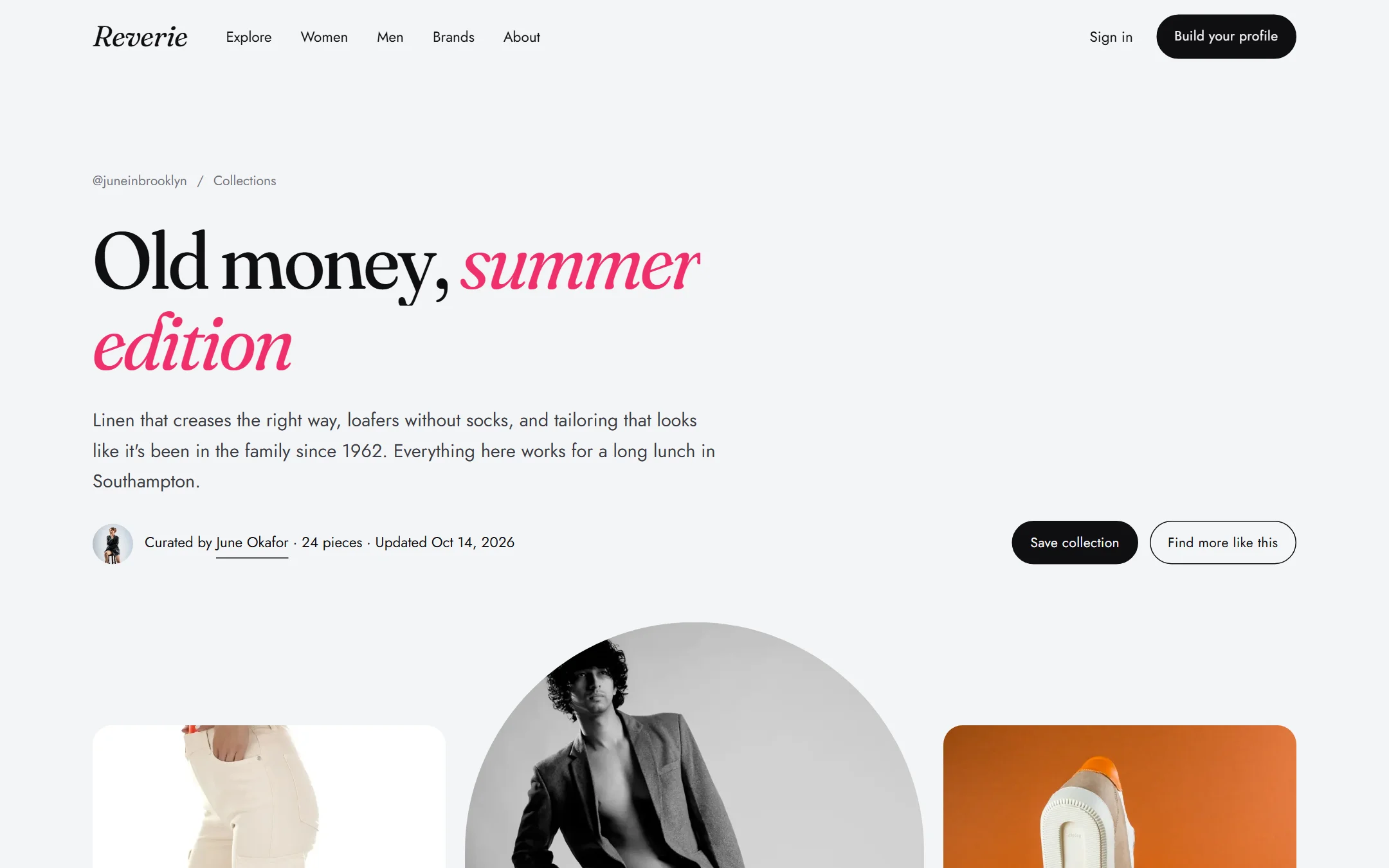 Curated fashion collection page design