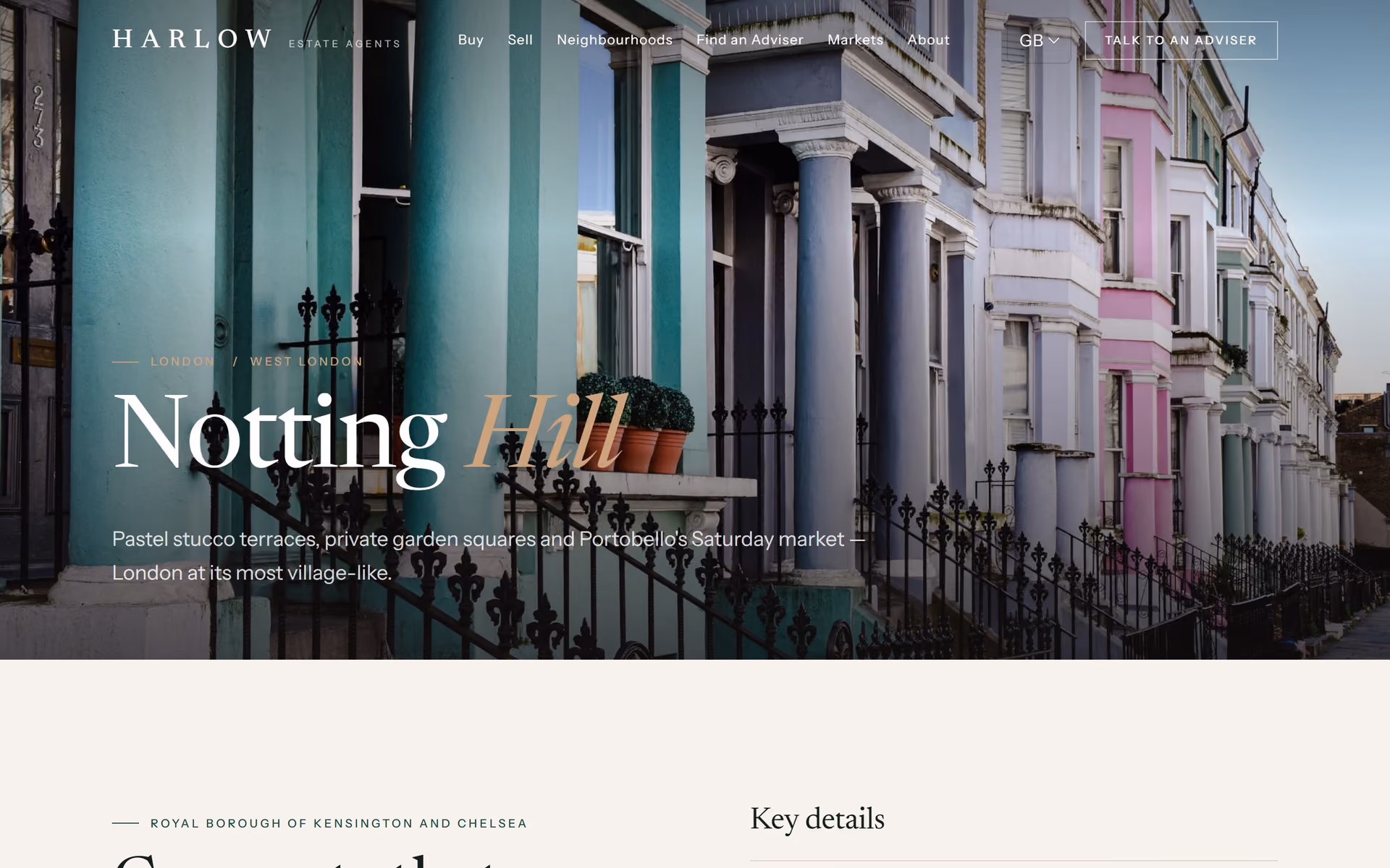 Notting Hill neighbourhood guide on a London estate agency website