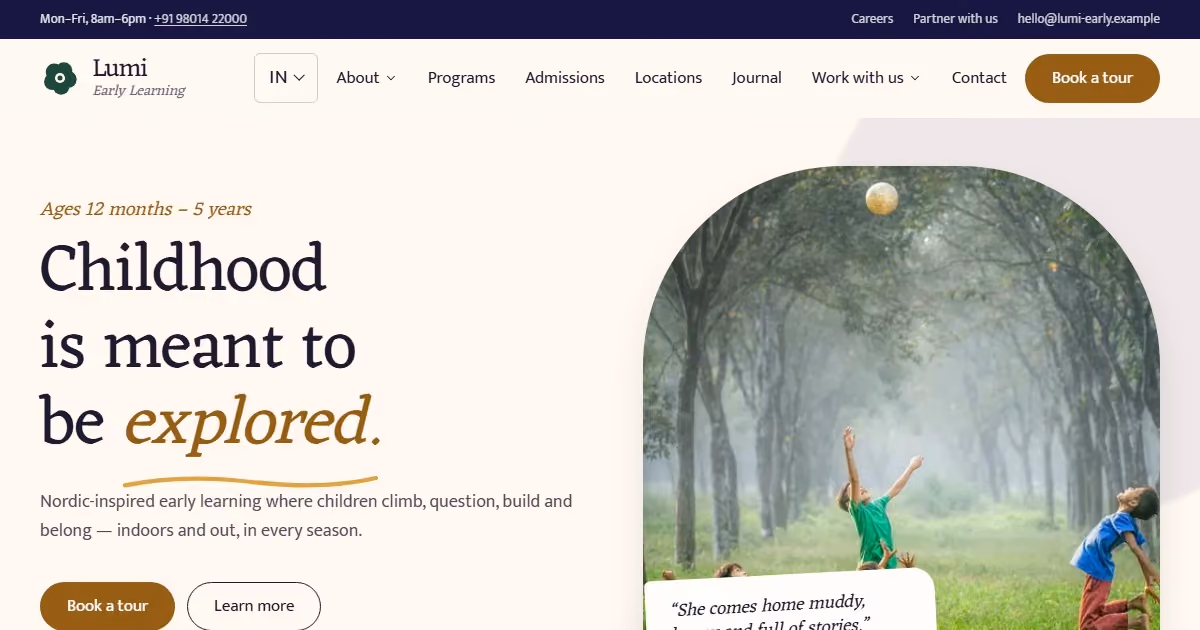 Roshni Early Learning India: education website design for Bengaluru families