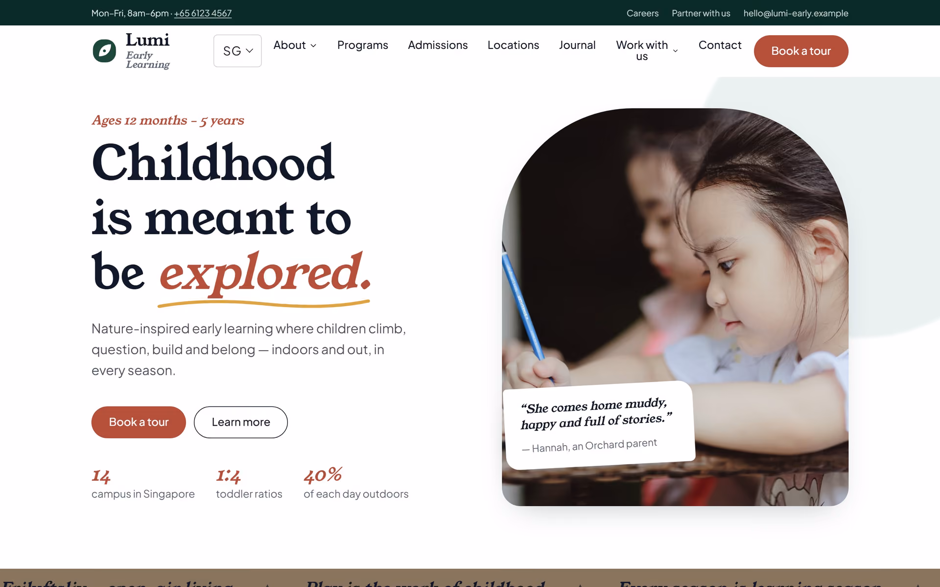 Cahaya Early Learning Singapore: Homepage and key journeys