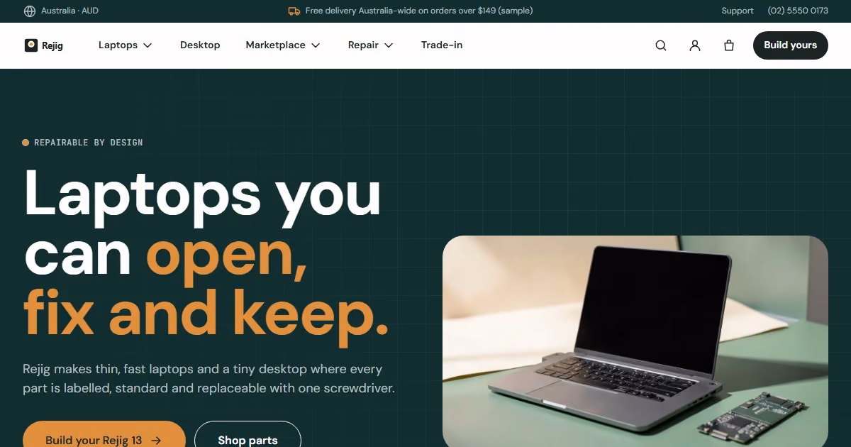 Rejig Australia: electronics website design for a modular laptop brand