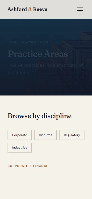 Mobile practice areas grid in a single column