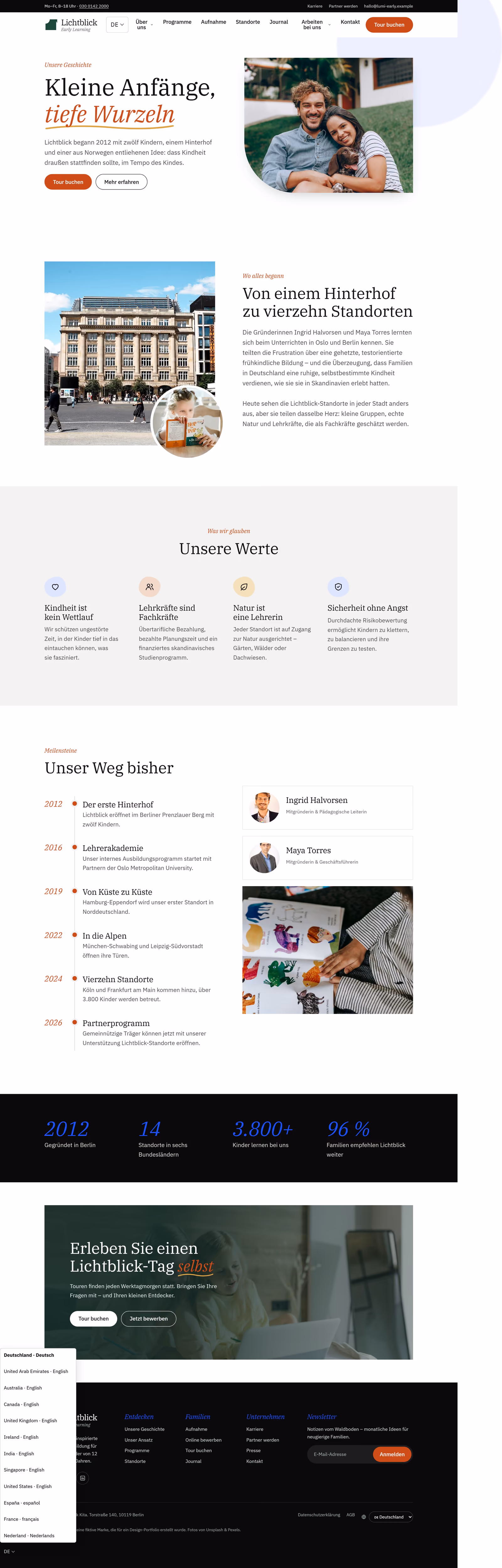 Lichtblick Kita Deutschland: Startseite und zentrale Seiten