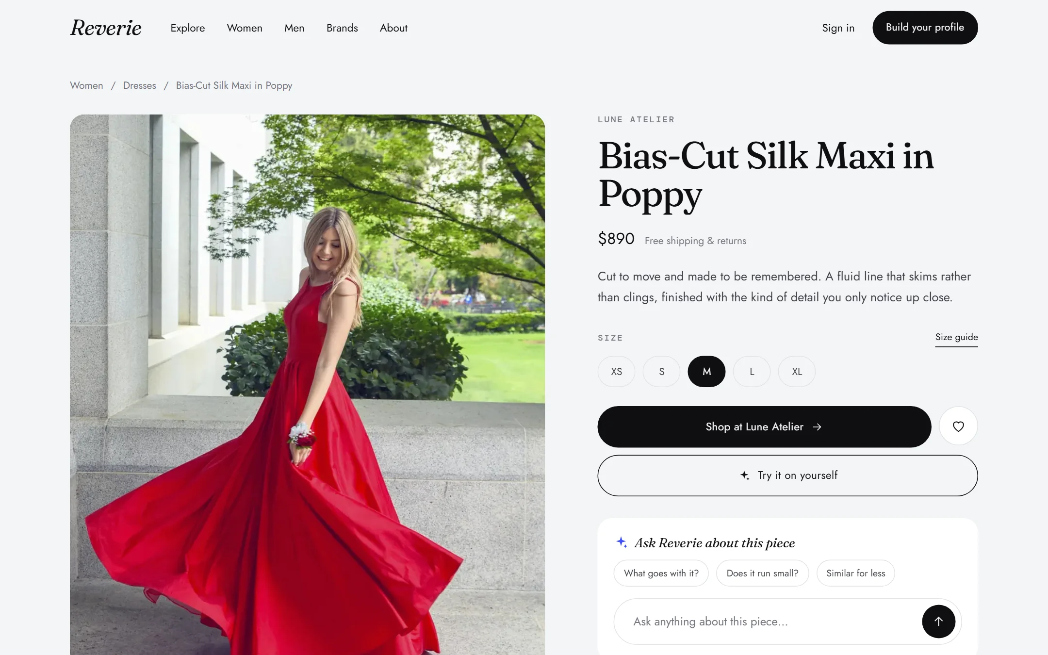 Fashion product detail page design with sticky purchase panel